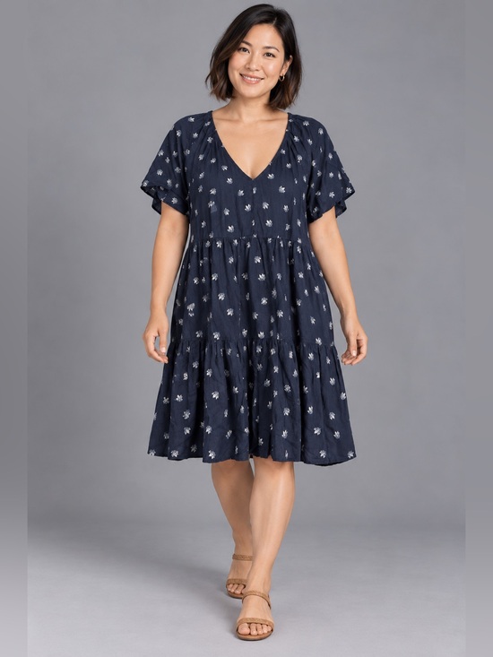Old Navy Dresses & Skirts - Navy Floral Tiered V-Neck Dress Petite Large LP Flowy